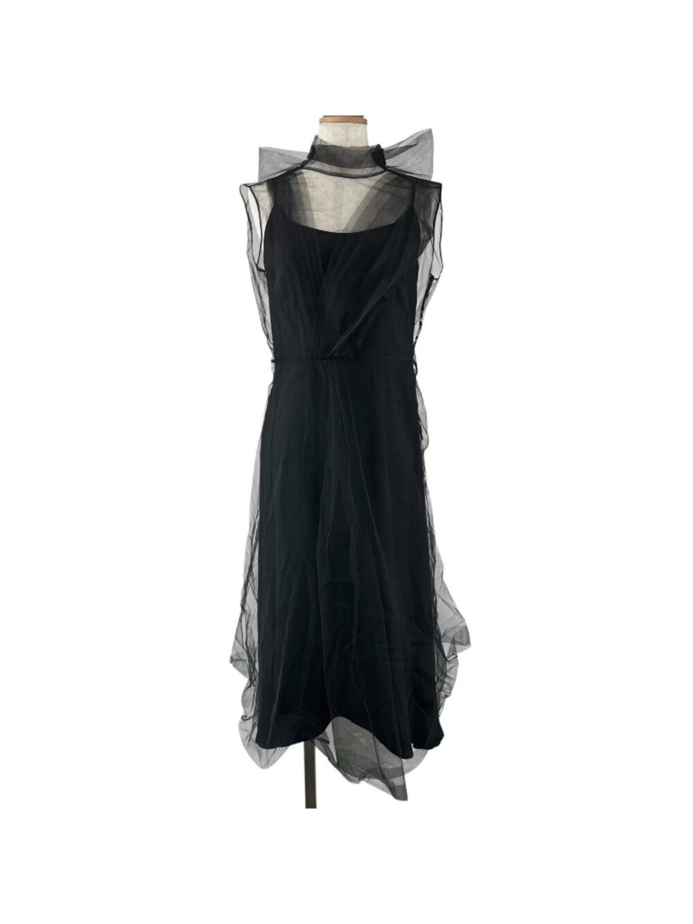 Prada Silk 100% Back Ribbon Sheer Long Dress Black 36